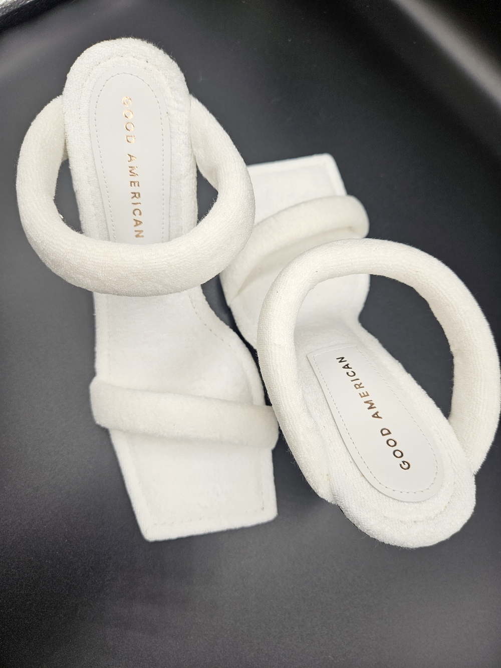 Good American White Terry Heeled Sandals Size 8 Square Toe Mule NWT - Picture 5 of 10